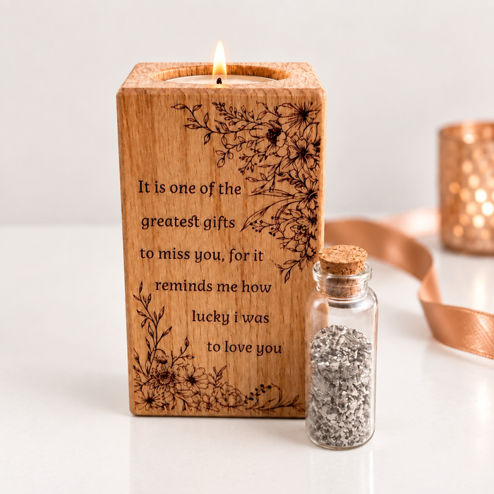 Engraved Wooden Tall Ashes Urn Candle