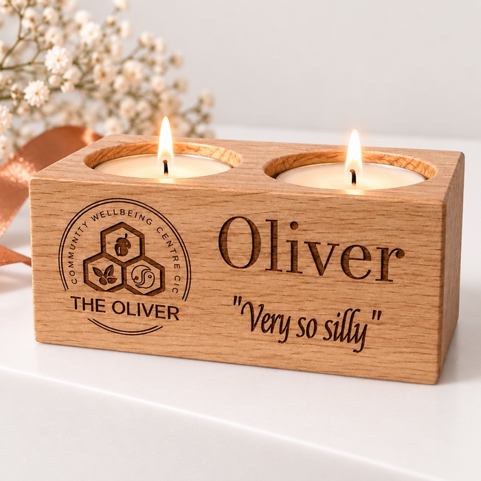 Engraved Wooden Double Memorial Candle