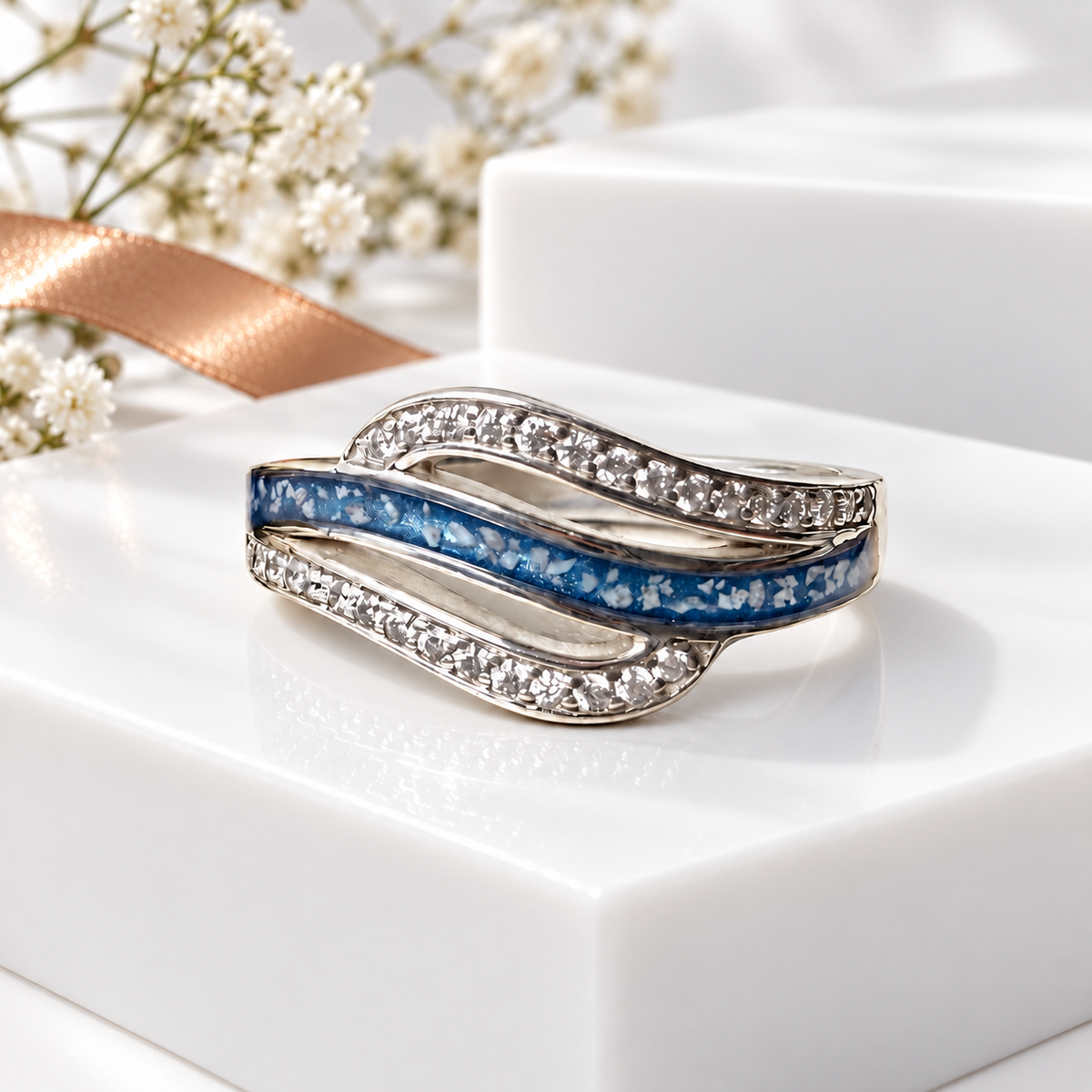 Sterling Silver CZ Double Wave Ring
