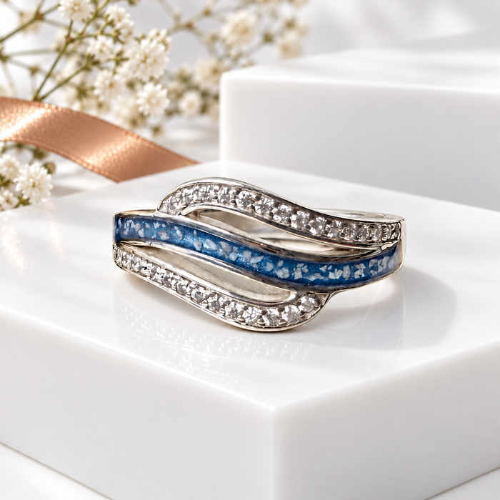 Sterling Silver CZ Double Wave Ring