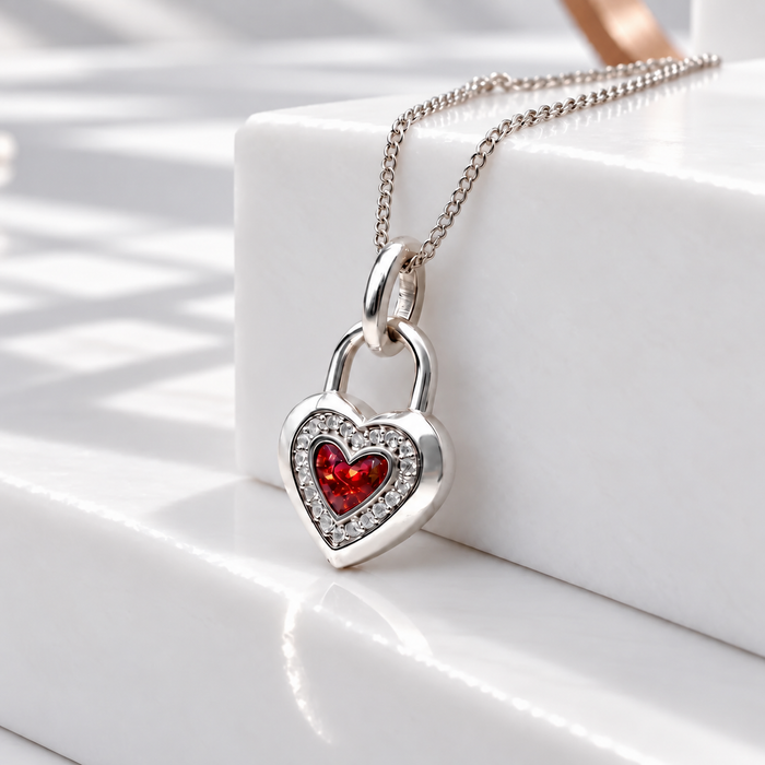 Sterling Silver Heart Lock Pendant