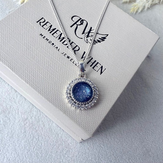 Sterling Silver Crystal Halo Memorial Pendant