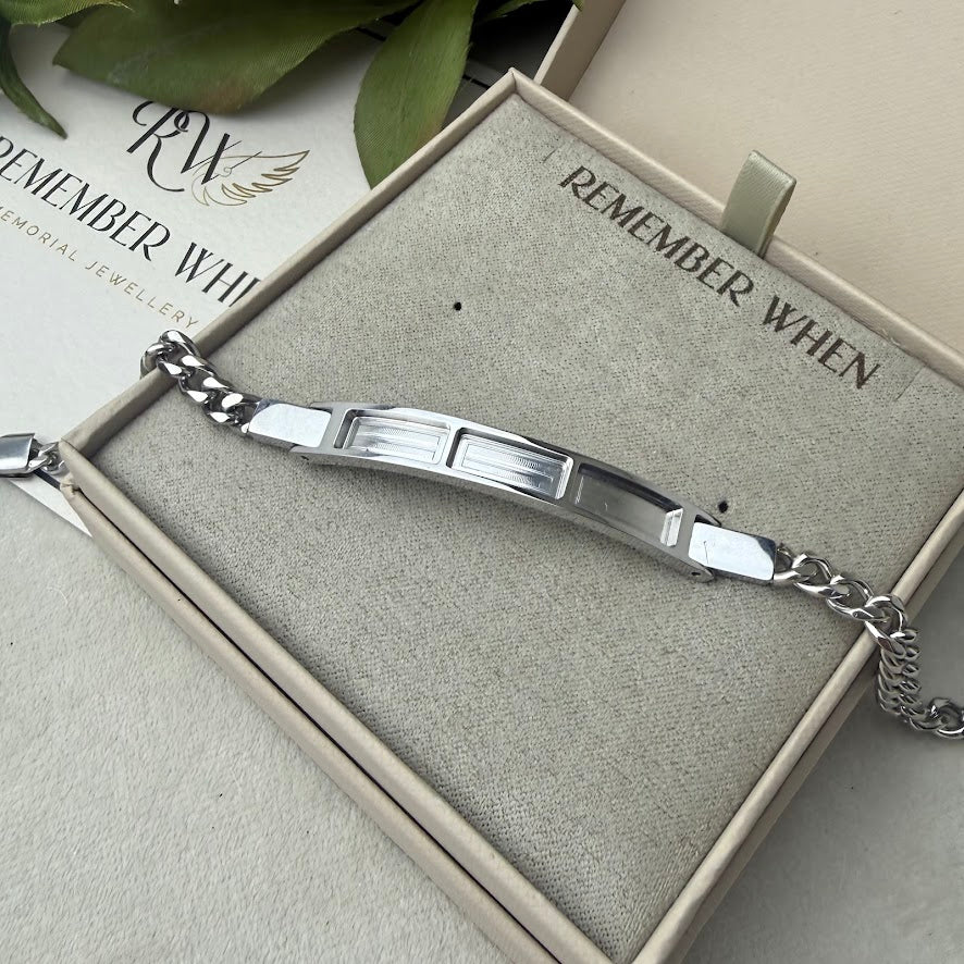 Stainless Steel 3 section Curb Memorial Bracelet