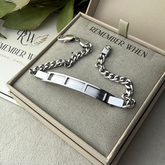 Stainless Steel 3 section Curb Memorial Bracelet