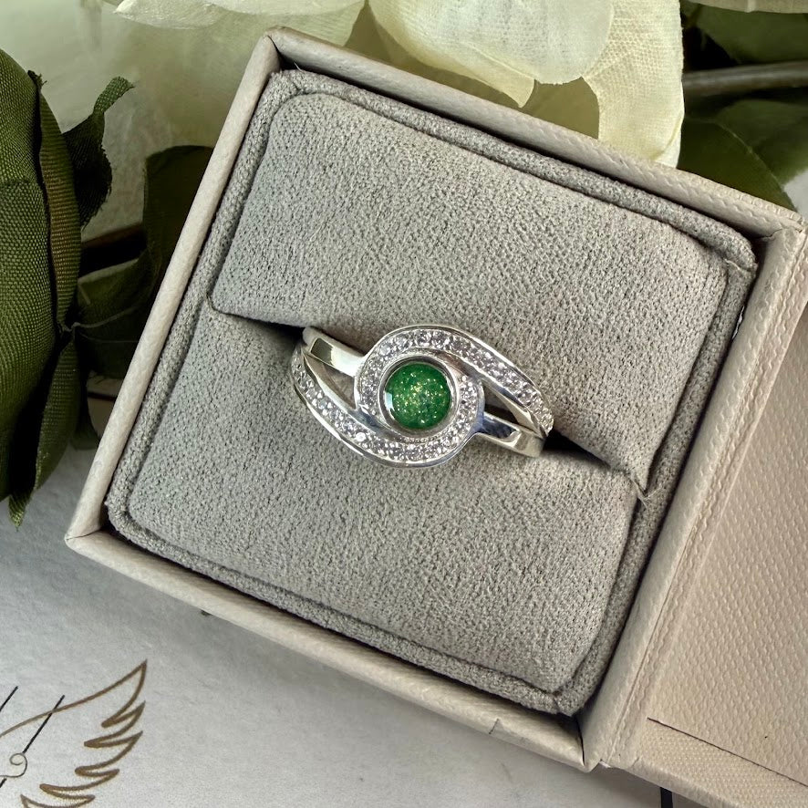 Sterling Silver Crystal Round Embrace Memorial Ring