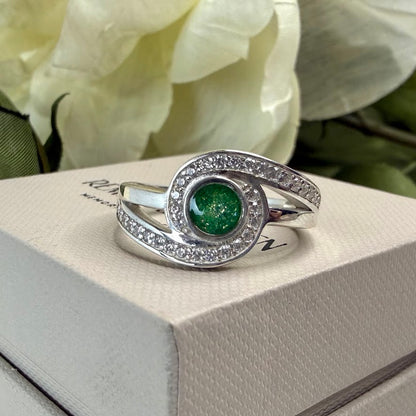 Sterling Silver Crystal Round Embrace Memorial Ring