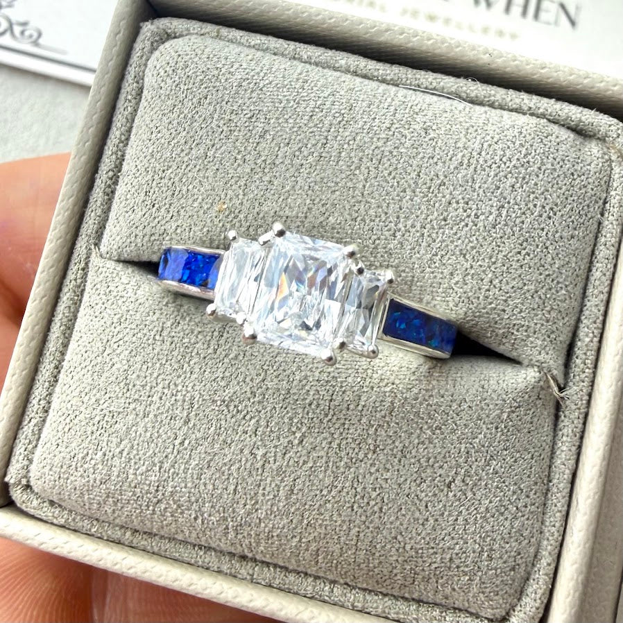 Sterling Silver Triple Emerald Cut Solitaire Memorial Ring