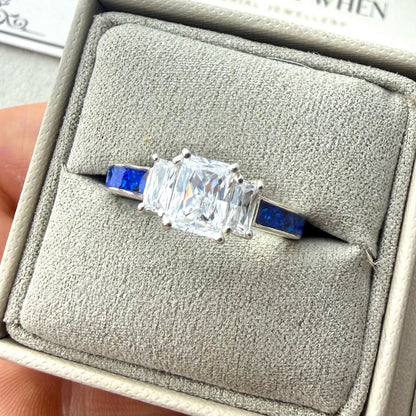 Sterling Silver Triple Emerald Cut Solitaire Memorial Ring