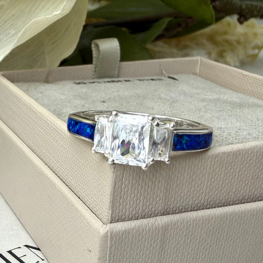 Sterling Silver Triple Emerald Cut Solitaire Memorial Ring