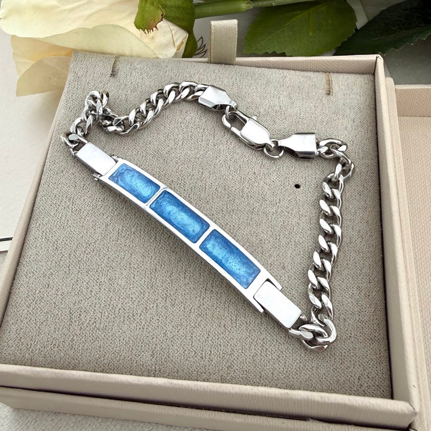 Stainless Steel 3 section Curb Memorial Bracelet