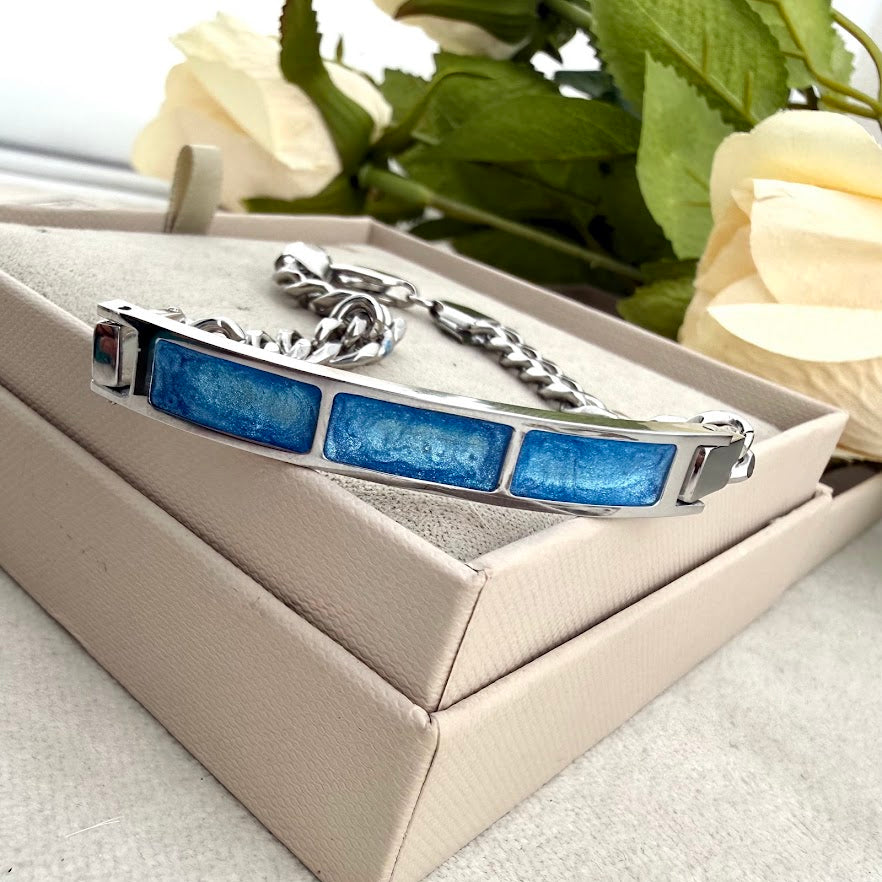 Stainless Steel 3 section Curb Memorial Bracelet