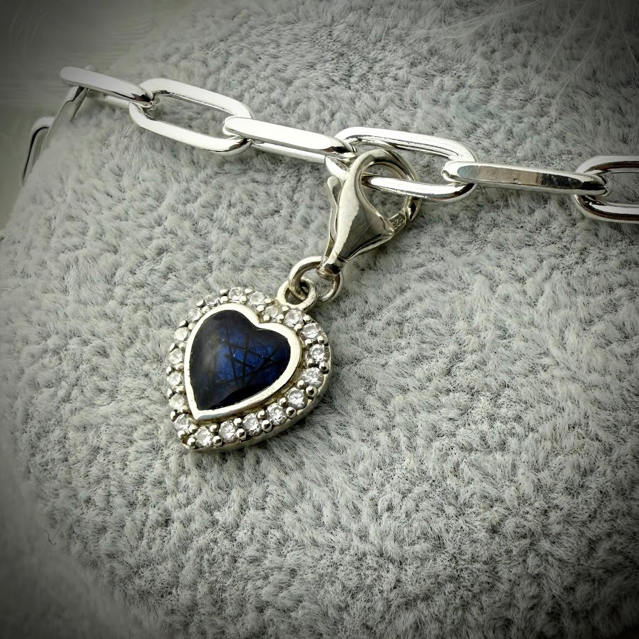Clip On CZ Heart Bracelet Charm