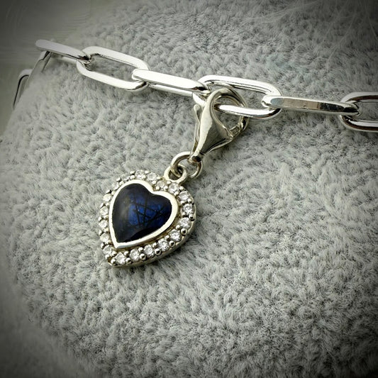 Clip On CZ Heart Bracelet Charm