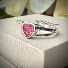Sterling Silver Double Band Heart Memorial Ring - Size Q Only