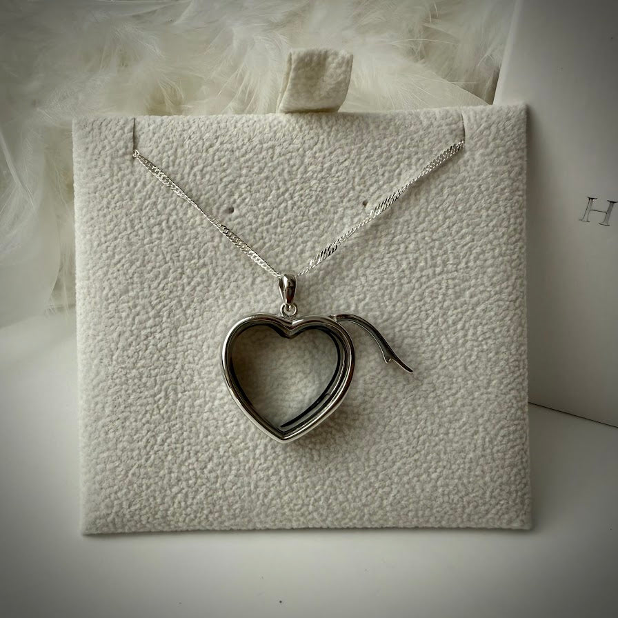 LRG Heart glass and .925 Silver locket  & Heart Charm