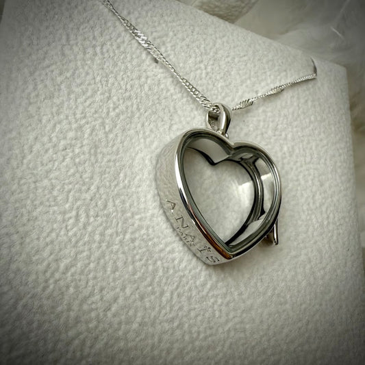 LRG Heart glass and .925 Silver locket  & Paw Charm