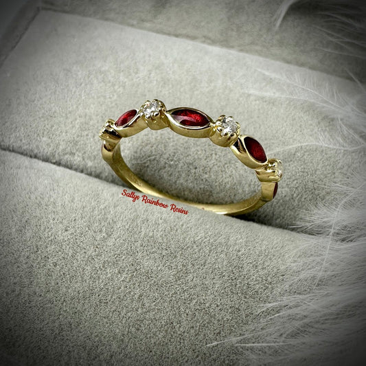 9ct Yellow/White/Rose Gold Half marquise Ring