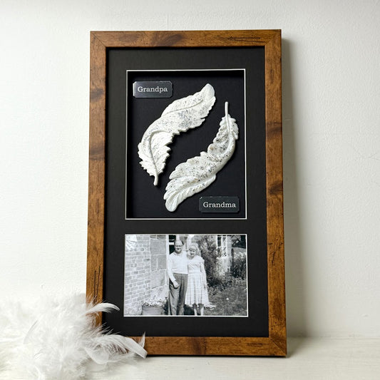 Photo Framed Memorial Ashes/Hair Double Feathers