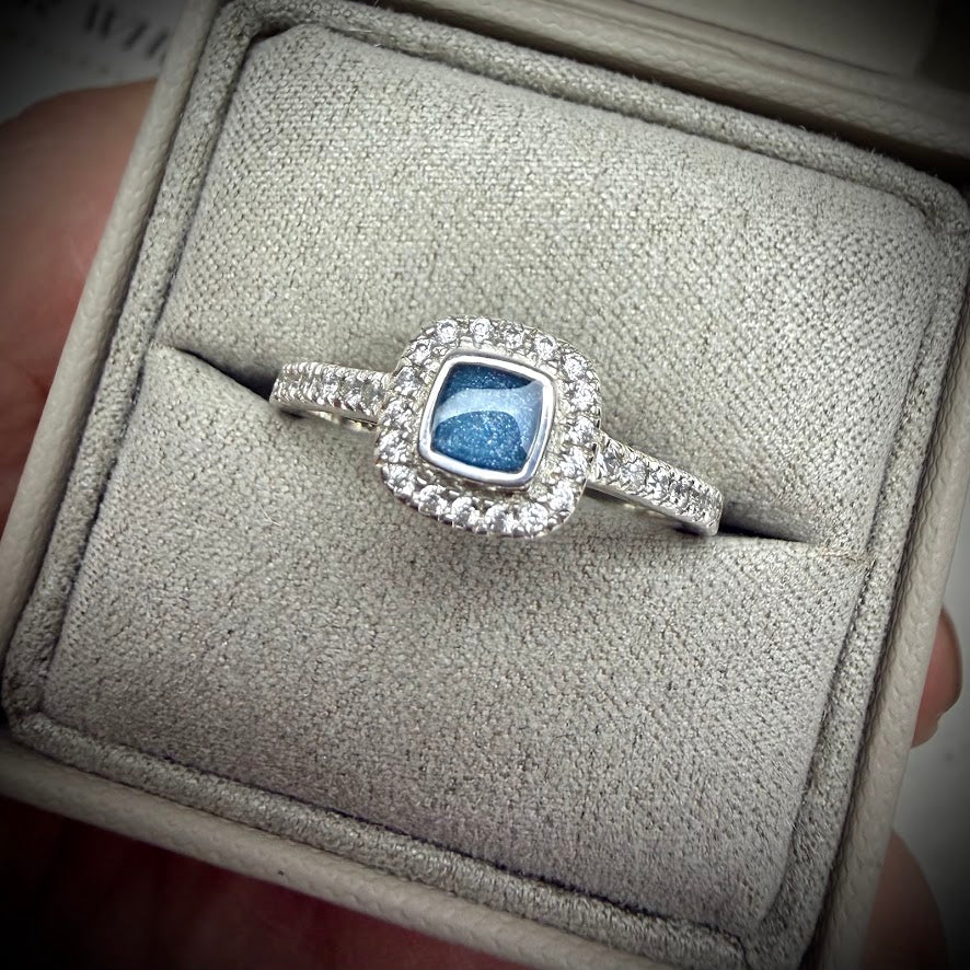 Sterling Silver Crystal Cushion Memorial Ring