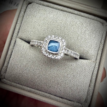 Sterling Silver Crystal Cushion Memorial Ring