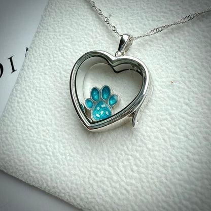 LRG Heart glass and .925 Silver locket  & Paw Charm