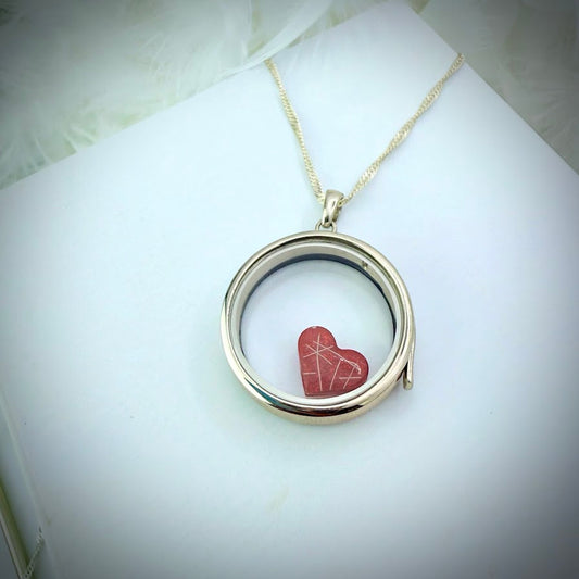 Round glass and .925 Silver locket  & Heart Charm
