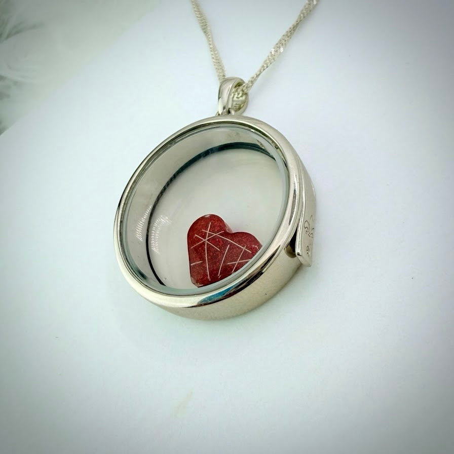 Round glass and .925 Silver locket  & Heart Charm