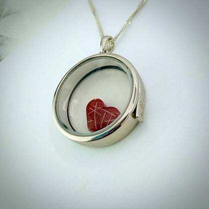 Round glass and .925 Silver locket  & Heart Charm