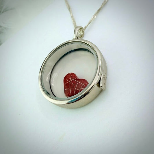 Round glass and .925 Silver locket  & Heart Charm