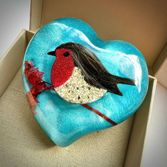 Wavy Heart Robin Paperweight