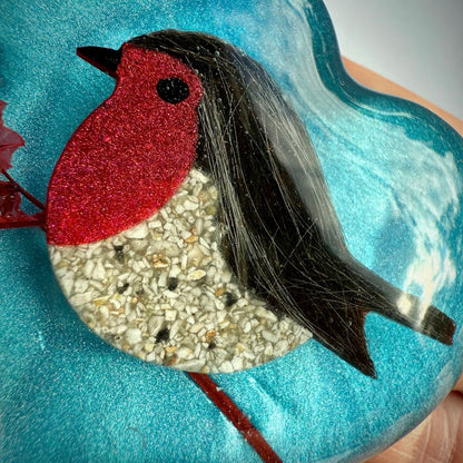 Wavy Heart Robin Paperweight