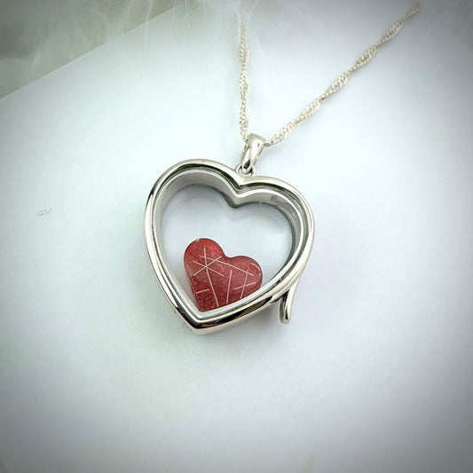 LRG Heart glass and .925 Silver locket  & Heart Charm
