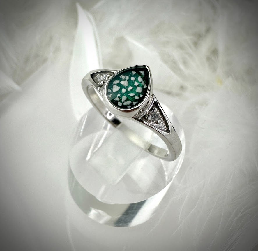 Double Diamante Teardrop .925 Silver Ring - Size P only