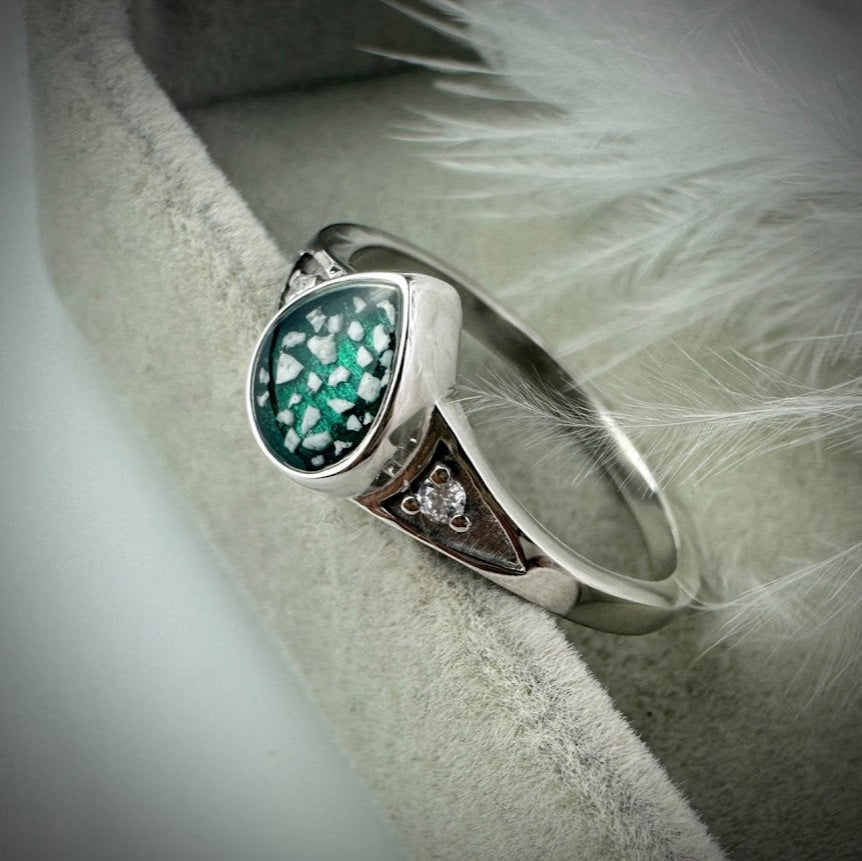 Double Diamante Teardrop .925 Silver Ring - Size P only