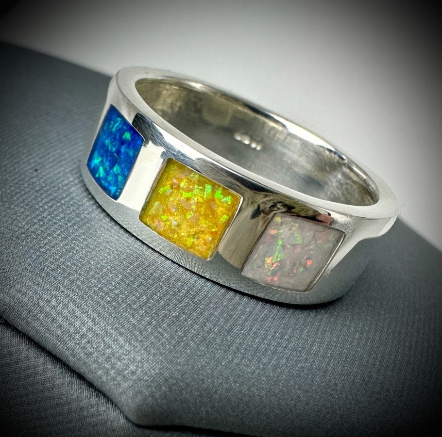8mm Silver Triple Square Band Ring