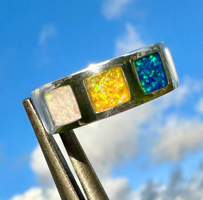 8mm Silver Triple Square Band Ring