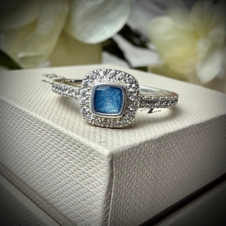Sterling Silver Crystal Cushion Memorial Ring