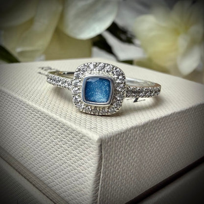 Sterling Silver Crystal Cushion Memorial Ring