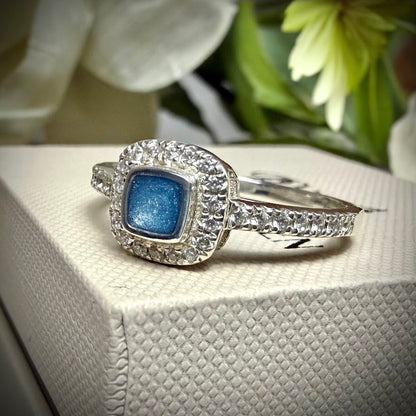 Sterling Silver Crystal Cushion Memorial Ring