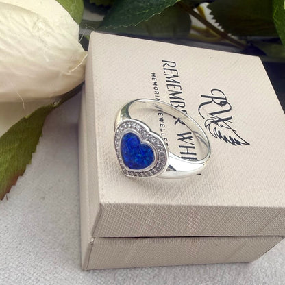 Sterling Silver Crystal Heart Signet Memorial Ring