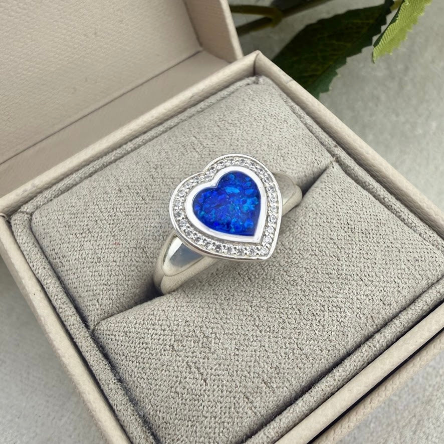 Sterling Silver Crystal Heart Signet Memorial Ring