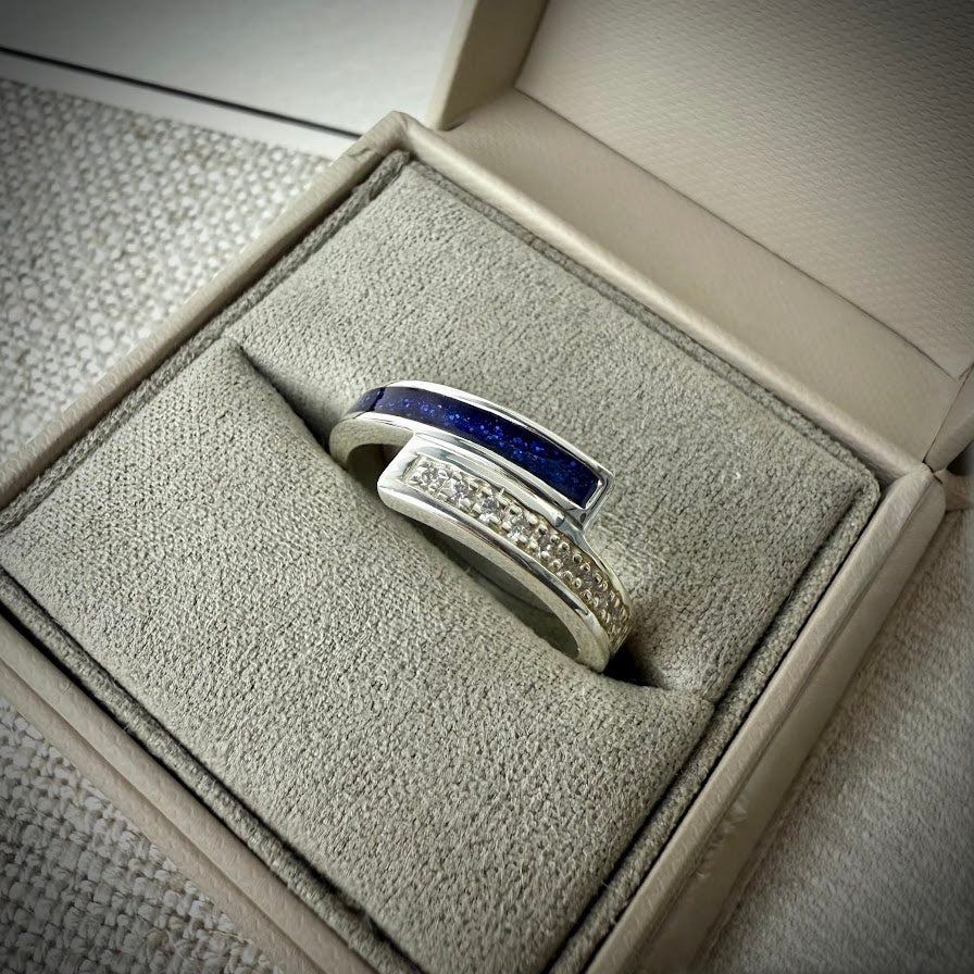 Sterling Silver Crystal Wrap Around Memorial Ring