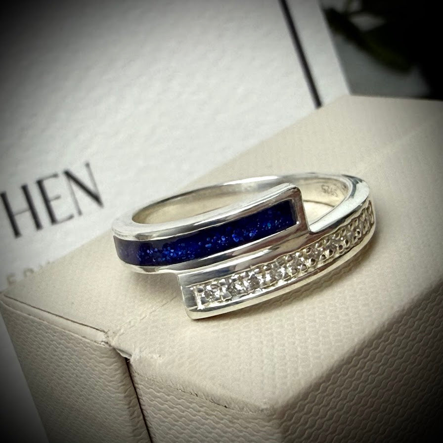 Sterling Silver Crystal Wrap Around Memorial Ring