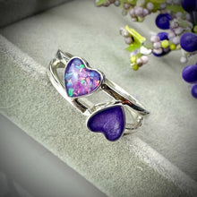 Sterling Silver Double Heart Memorial Ring - Size Q Only